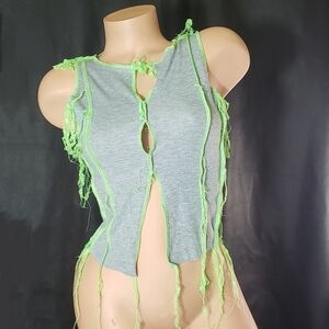 Rib Knit Gray and Green Top